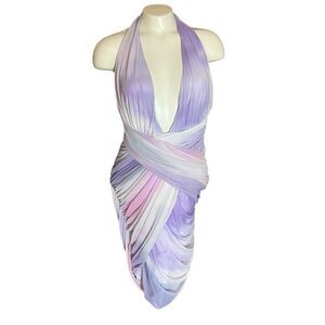 Zara Purple Pink Plunging Neckline‎ Ombre Ruched Mini Dress Fairycore Sz M